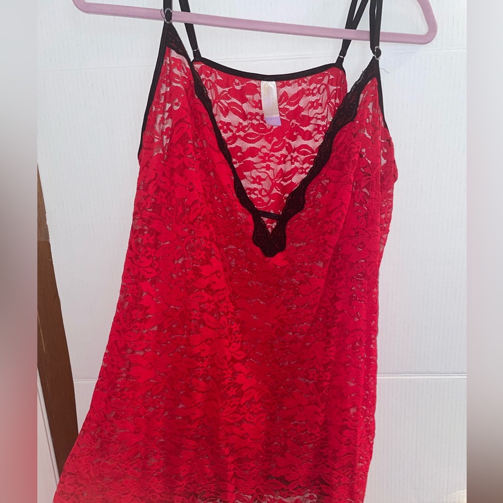 Red lace night gown.